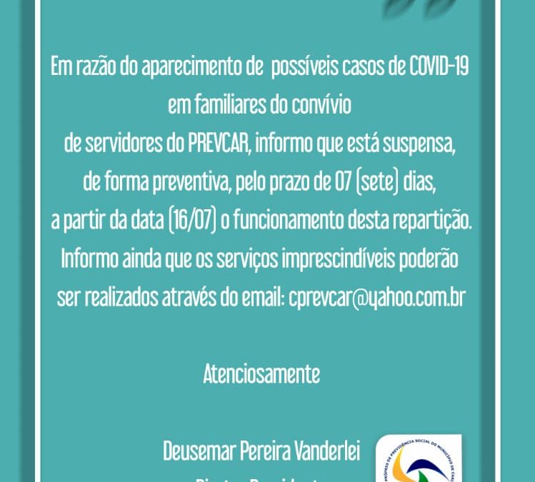 Aviso de Suspensão dos Atendimentos