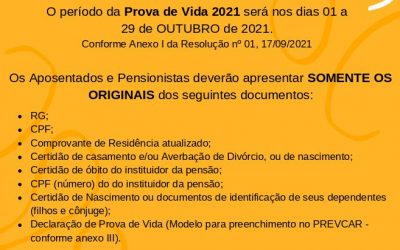 Prova de Vida 2021 – Aposentados e Pensionistas