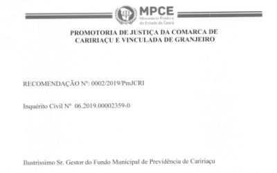 Ministério Público encaminha Recomendação nº 0002/2019/PmJCRI sobre Inquérito Civil nº 06.2019.00002359-0.