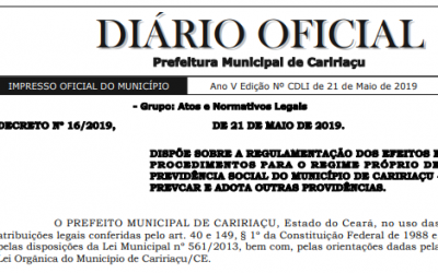 Decreto Nº 16/2019 – Regulamentação dos efeitos e procedimentos para o PREVICAR